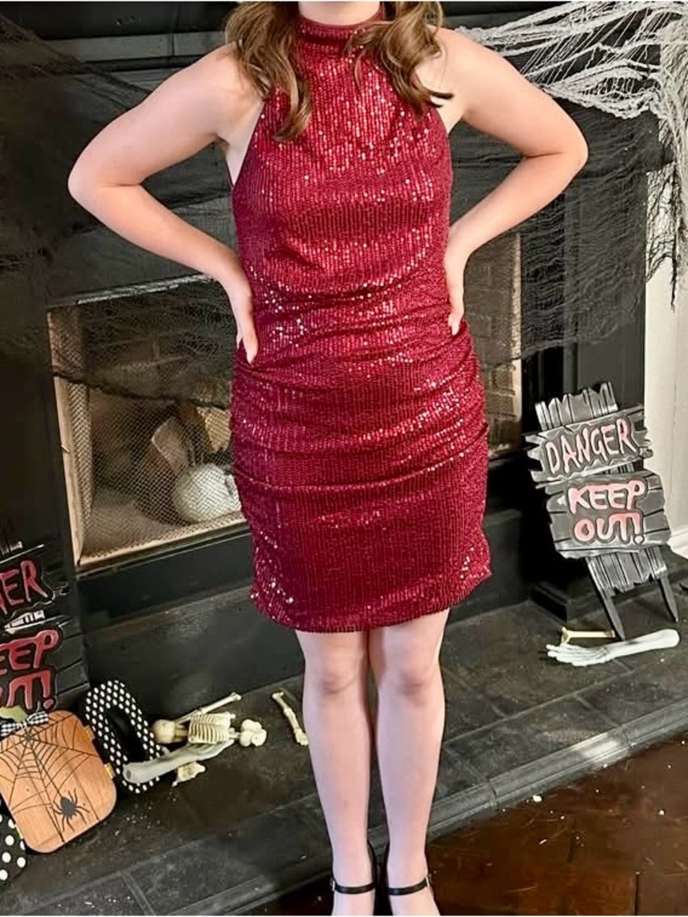Women's Sequin Halter Dress - Red